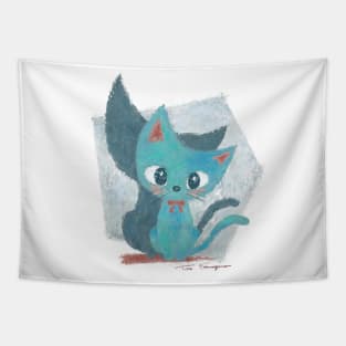 Blue green kitten Tapestry