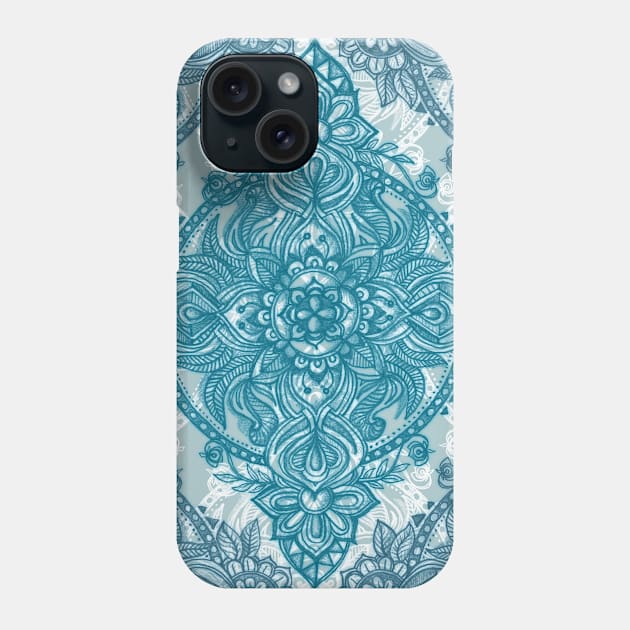 Teal & White Lace Pencil Doodle Phone Case by micklyn