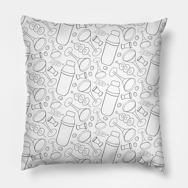 Martini Time - black lines Pillow by NickiPostsStuff