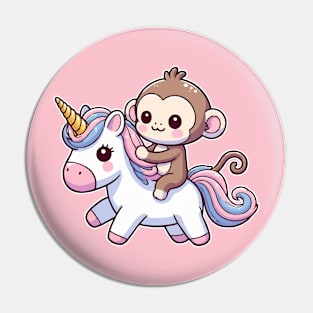 cute monkey ride unicorn Pin