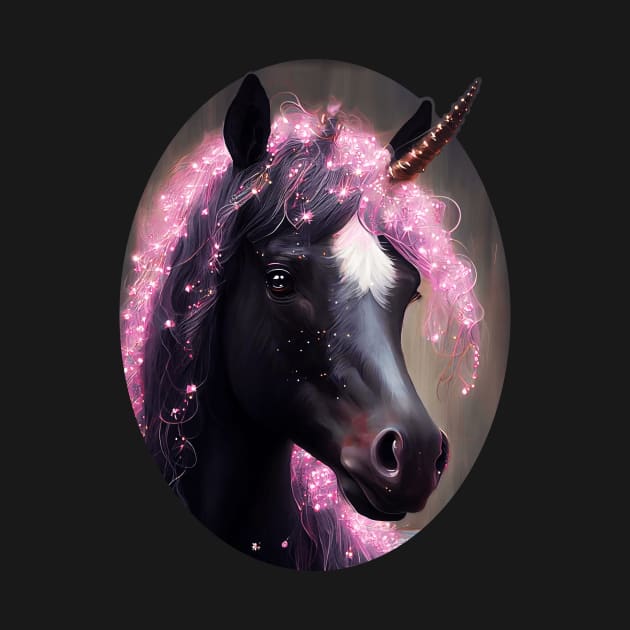 Unicorn Black and Pink Fairy Surreal Fantasy Creature Portrait by BluedarkArt