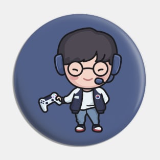 Cute Korean Gamer Kid Cartoon Pin