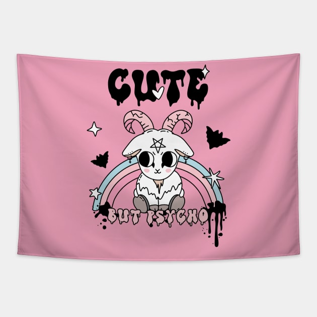 Kawaii Gothic Cute But Psycho Goat Tapestry by SandiTyche