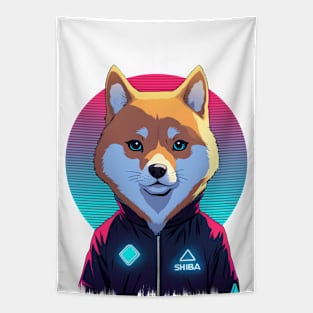 Neon Shiba: Synthwave City Explorer Tapestry