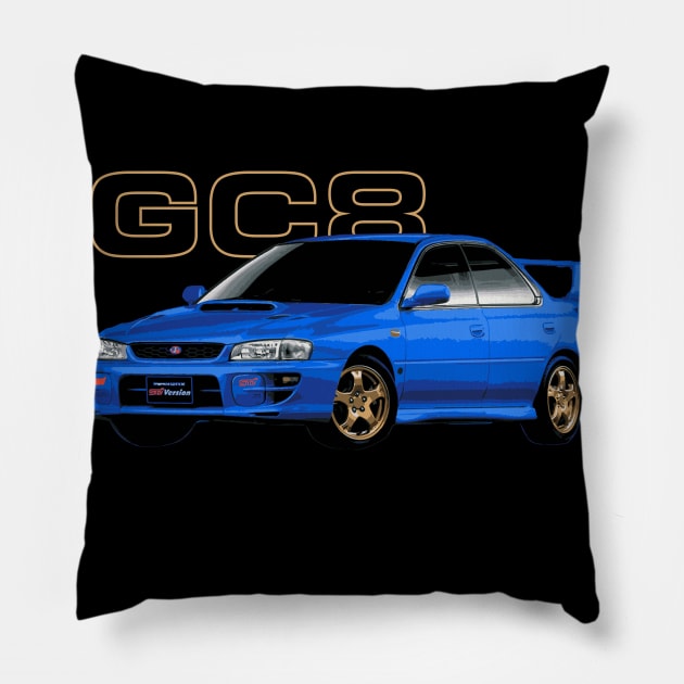 WRX STI GC8 Version 5 rally blue Pillow by cowtown_cowboy