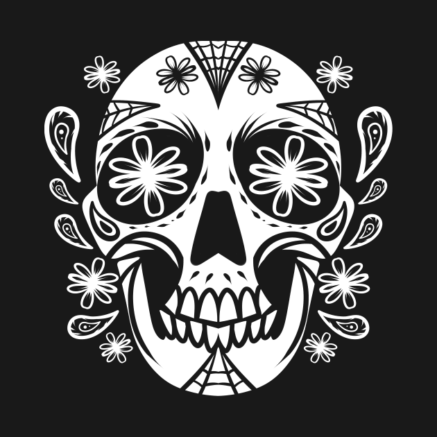 White Cinco De Mayo Stylized Sugar Skull Day Of The Dead by SinBle