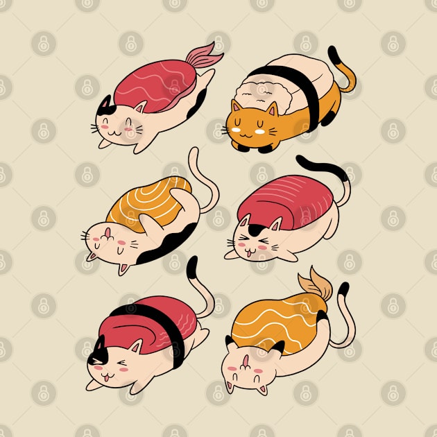 Cats Sushi Roll by OnepixArt