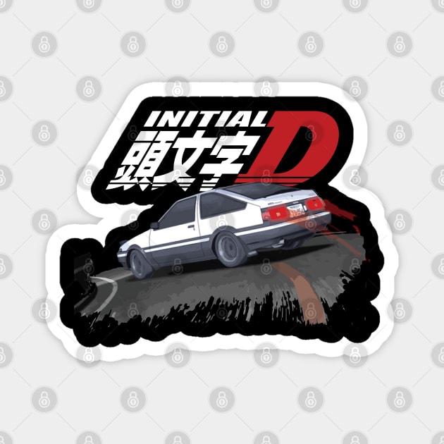 Initial D  AE86 - JDM Mountain Downhill Night Ride Drift Racing Takumi Fujiwara Magnet by cowtown_cowboy