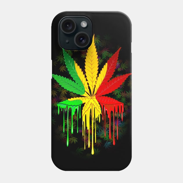 Marijuana Leaf Rasta Colors Dripping Paint Phone Case by BluedarkArt