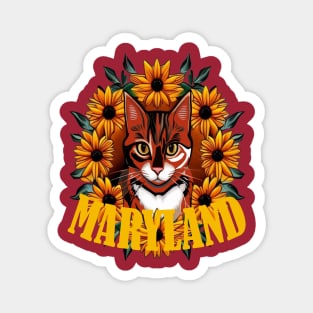 For The Love Of Maryland Calico Cat With Black-eyed susan Flowers Magnet