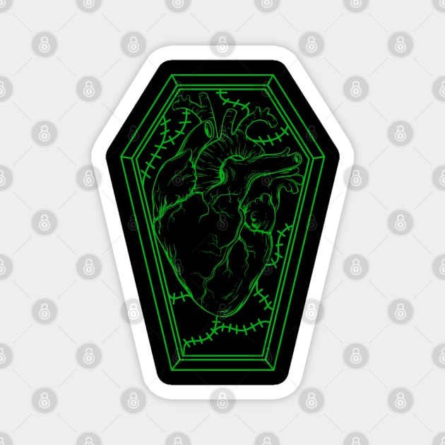 Human Heart in a Coffin Green Magnet by RavenWake