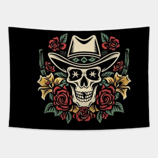 American Traditional Cowboy Skeleton Floral tattoo Tapestry