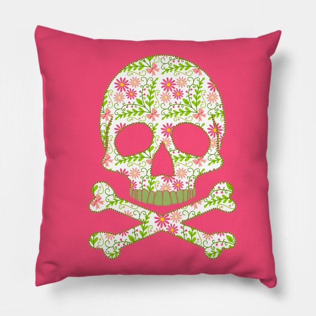 Skull with Flowers Pillow by Nuletto