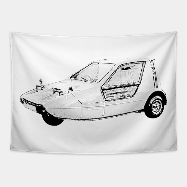 Classic Bond Bug car monochrome Tapestry by soitwouldseem