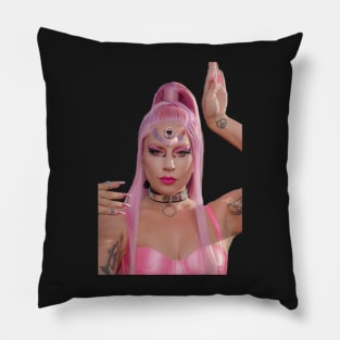 Pink hair hands up fighter sticker Pillow
