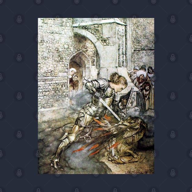 Lancelot Kills The Dragon - Arthur Rackham by forgottenbeauty