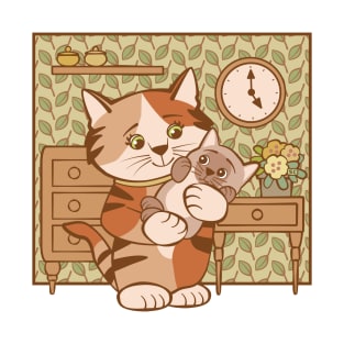 Cat and Baby Kitten at Home T-Shirt