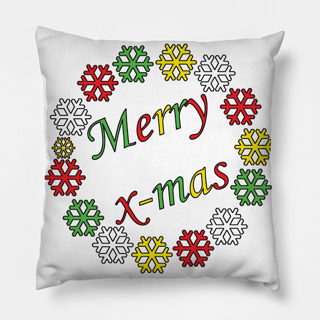 Merry X-mas Typography Design - Coloured 2 Pillow by art-by-shadab