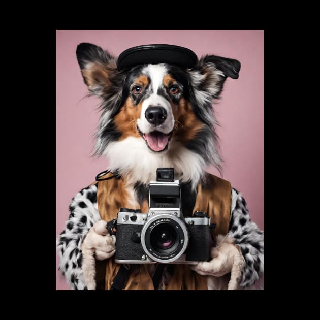 Bad AI photographer dog | Australian Shepherd T-Shirt by Rainbow Kin Wear