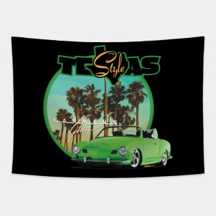 Texas-Style Karmann Ghia beach scene Green Tapestry