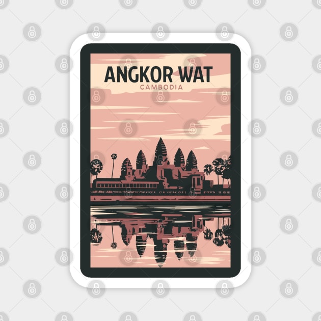 A Vintage Travel Art of Angkor Wat - Cambodia Magnet by goodoldvintage