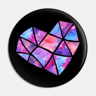 Love the world: Stained glass heart (pinks, blues, purples) Pin