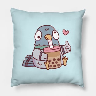 Cute Pigeon Loves Boba Tea Pillow