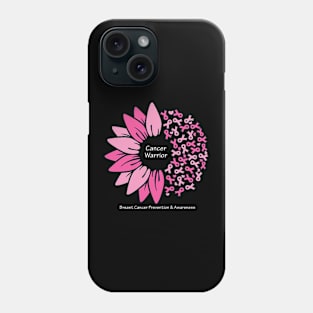 Breast cancer warrior with flower, ribbons & white type Phone Case