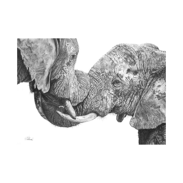 Titanic Embrace African Elephants drawing print by Mightyfineart