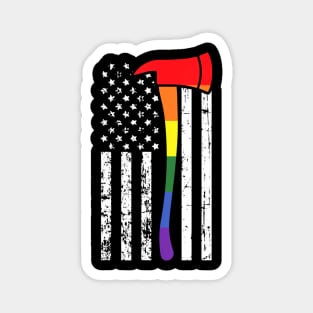 Firefighter American Flag LGBT-Q Gay Pride Flag Fireman Magnet