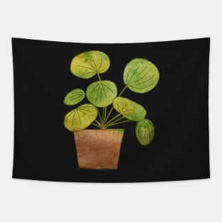 Pilea Plant in a Pot Illustration Tapestry