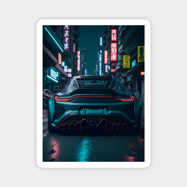 Dark Teal Sports Car in Japanese Neon City Magnet by star trek fanart and more