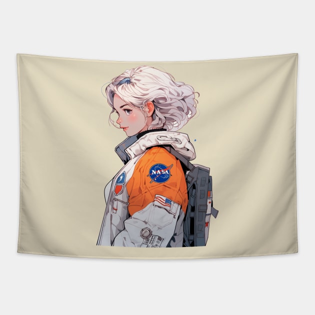 Nasa Cool Astronaut Girl in Space parka Original Illustration T-Shirt Tapestry by luna doodle shop