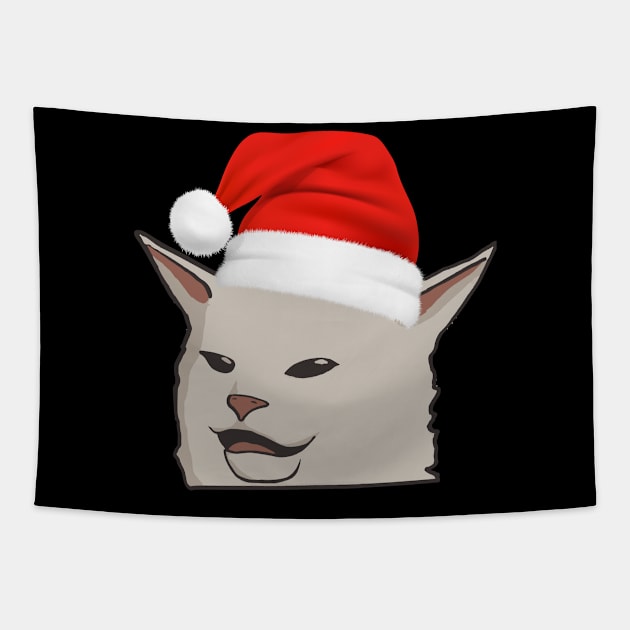 Cat with santa hat Tapestry by Amelia Emmie