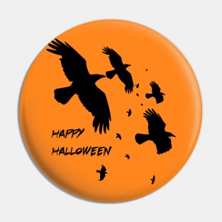 Happy Halloween Crows In Flight Vector Silhouette Pin