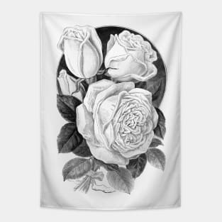 Rose Flowers Black & White Illustration Tapestry
