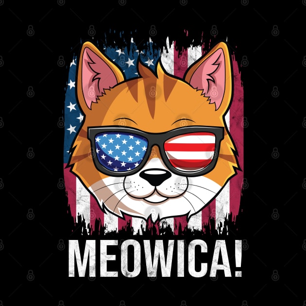 Meowica Orange Cat American Flag Sunglasses 4th of July by HCMGift