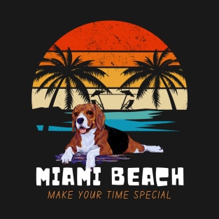 Beagle dog on Miami Beach T-Shirt