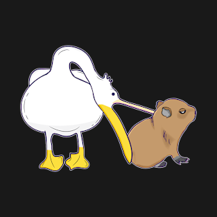 Pelican Tries to Eat Capybara Funny Cute Kawaii Meme T-Shirt