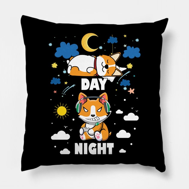 Sleep All Day Play Games All Night Funny Dog Night Shirt Corgi Pc Gamer Gift For Women Men Pillow by paynegabriel