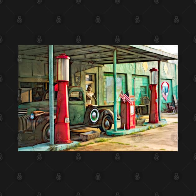 Old Gas Station With Red Pumps by art64