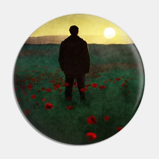 Man watching sunset in poppy field - never forget Pin