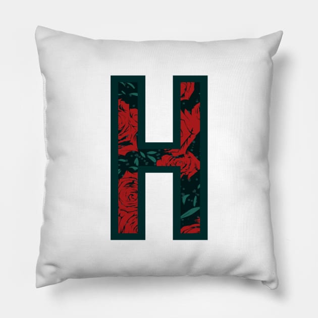 Modern Rose Floral Initial Name Alphabet - Letter H Pillow by BroxArtworx