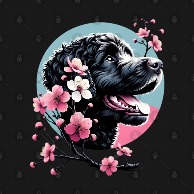 Portuguese Water Dog, Spring's Cherry Blossom Embrace by ArtRUs