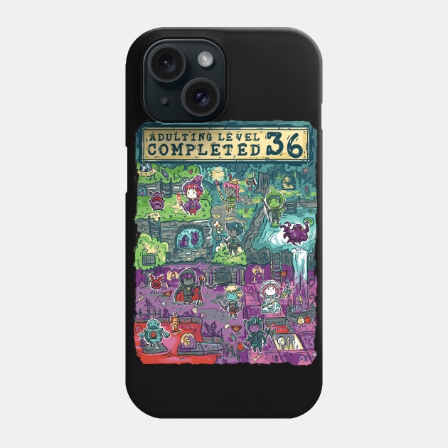 Adulting Level 36 Completed Birthday Gamer Phone Case by Norse Dog Studio