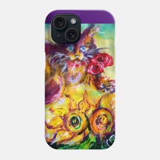 CAT WITH RED RIBBON AND SUNFLOWERS Phone Case