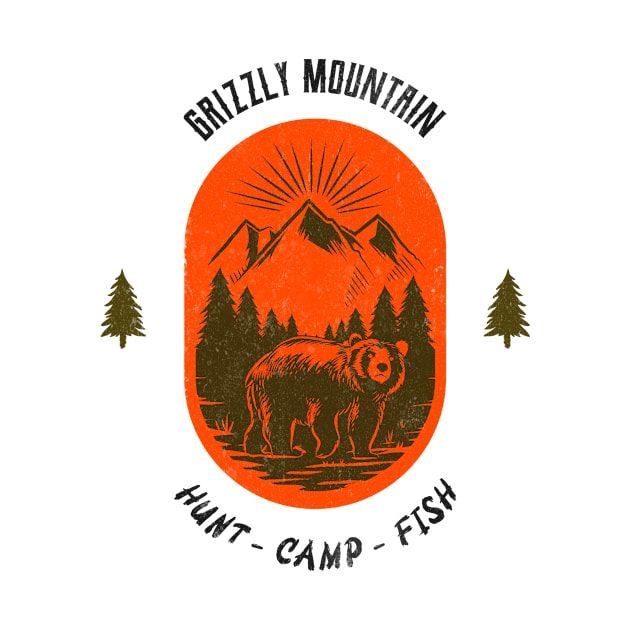 Grizzly Mountain Hunt Camp Fish - Red by Tip Top Tee's