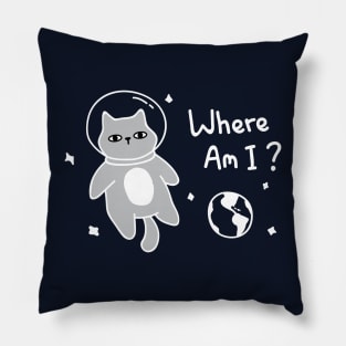 Where Am I? Cat Lost in Space Pillow