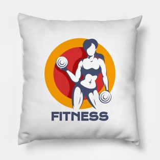 Colored Fitness Logo Design with Woman holds Dumbbells Pillow