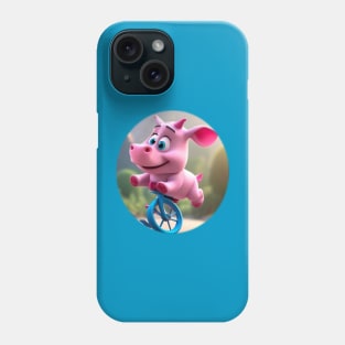 Baby rhino on a unicycle Phone Case